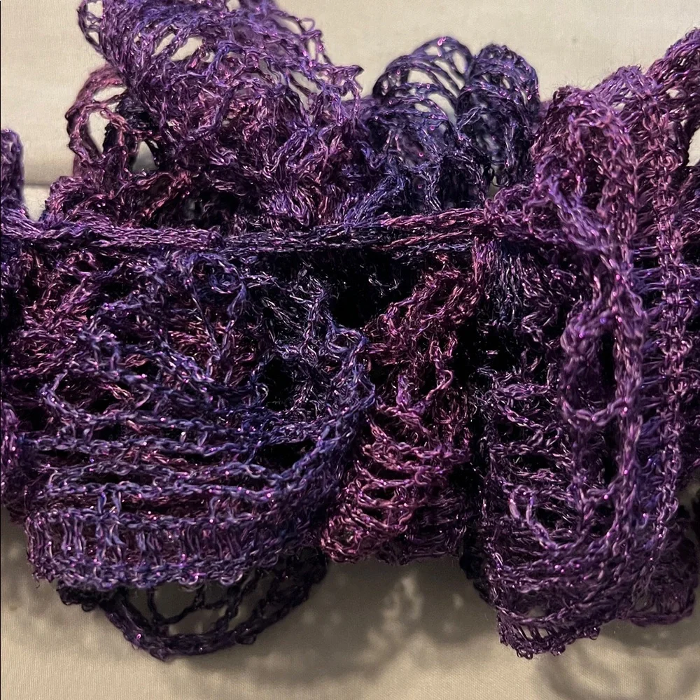 Handmade Hand Knitted Ruffled Amethyst Purple Mesh Sashay Yarn Scarf